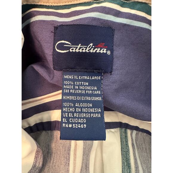 Vintage Catalina XL Shirt Blue White Striped Button Down 90s 100% Cotton - Picture 4 of 5